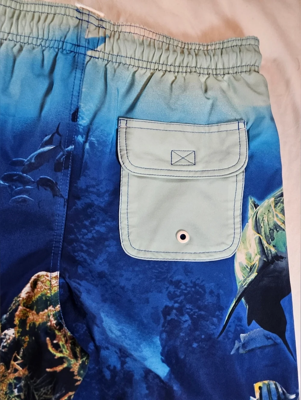 Wonder Nation Boys Shark Ocean Scene Drawstring Waist Swim Trunks Size XL 14/16